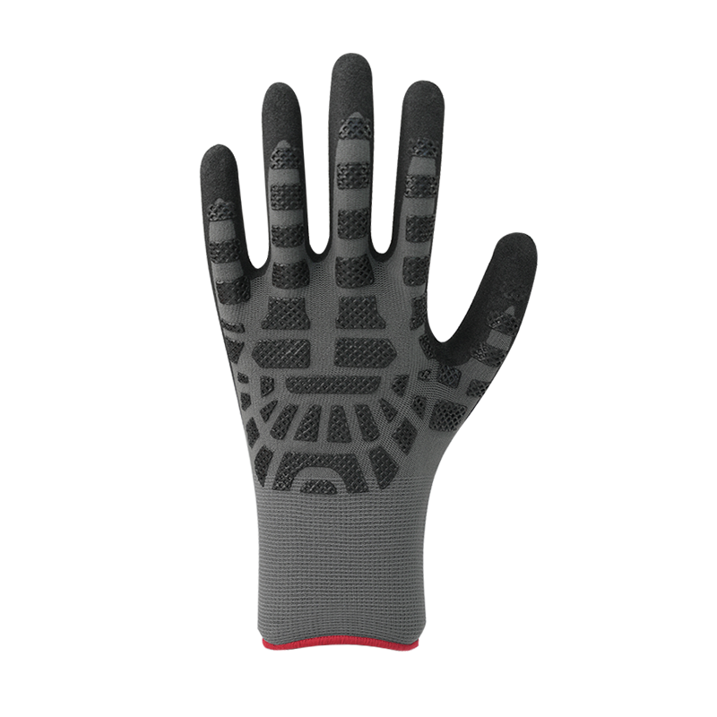 15G-Nylon/Spandex-Futter mit sandfarbener Nitrilbeschichtung, Nitrilpolsterung auf der Rückseite